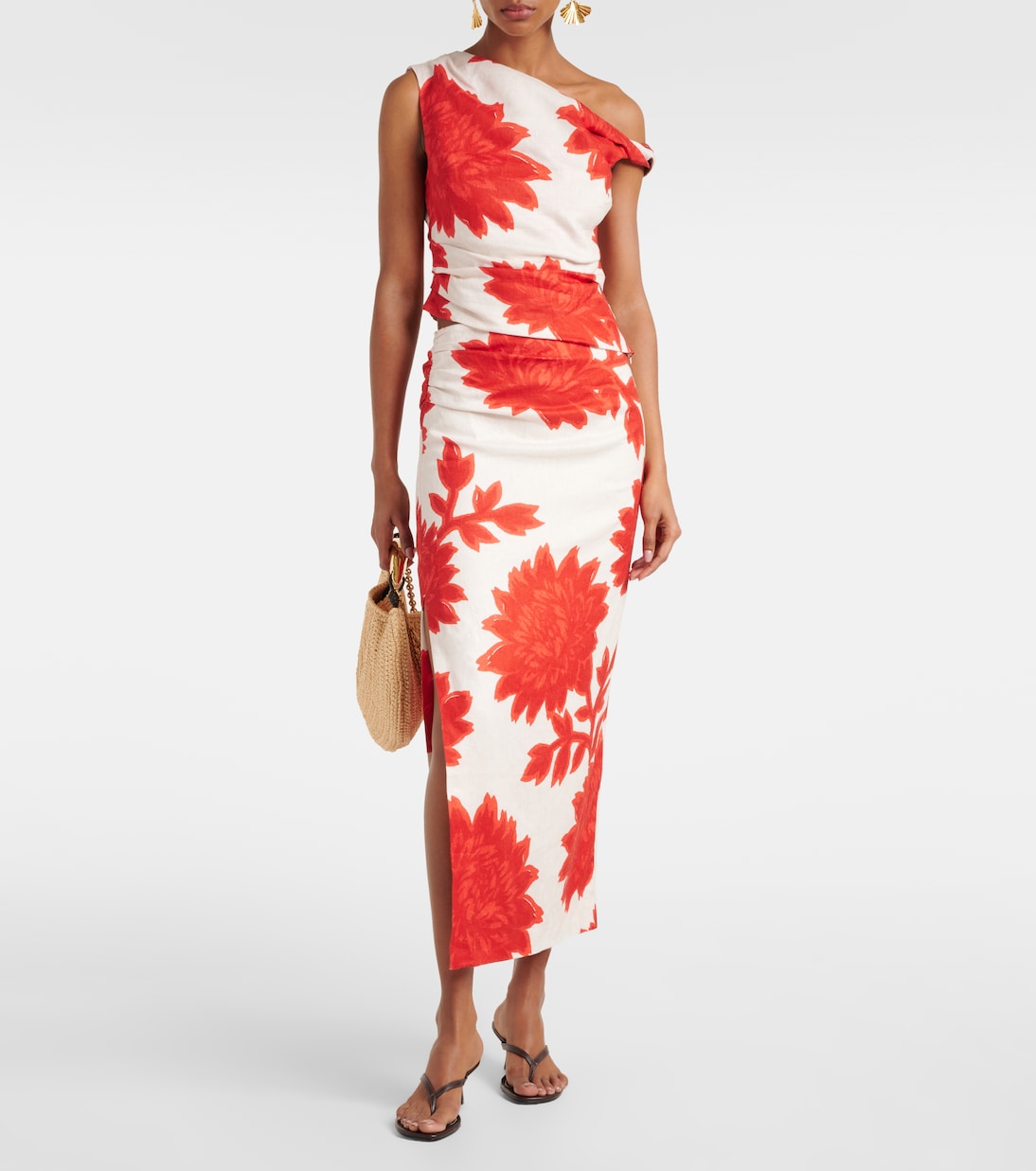 SIR - Floral linen midi skirt