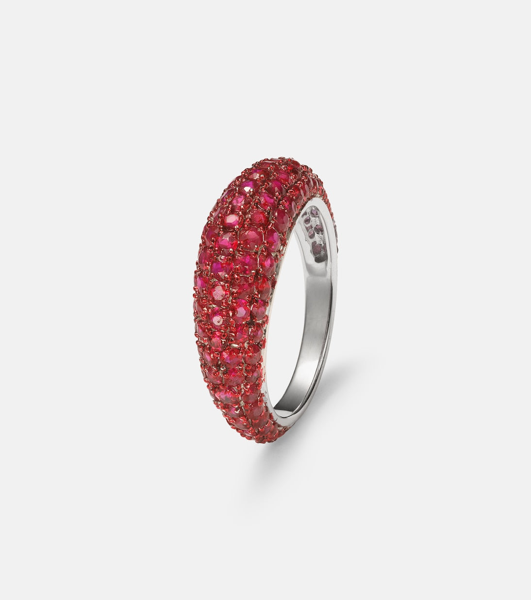 Kamyen - Disco 18kt white gold ring with rubies