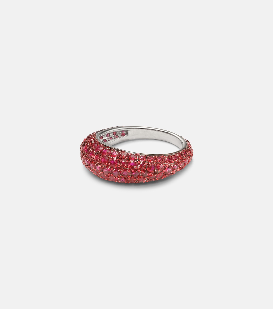 Kamyen - Disco 18kt white gold ring with rubies