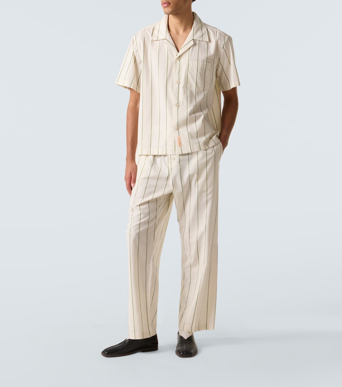Bode - Celery striped cotton bowling shirt