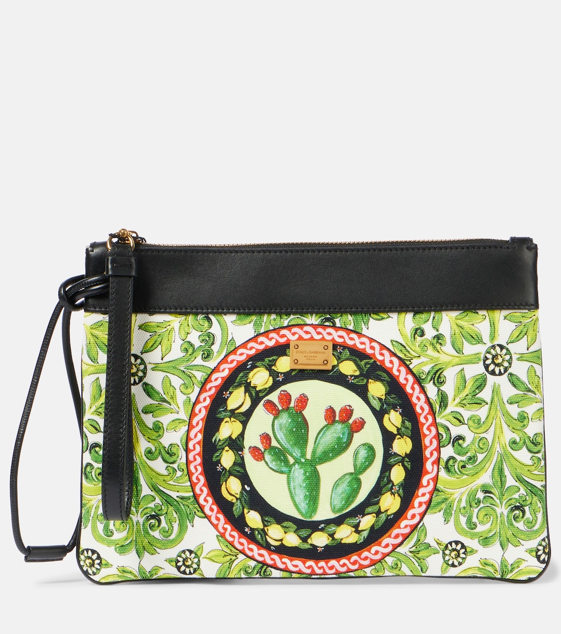 Dolce&Gabbana - Printed leather-trimmed canvas pouch