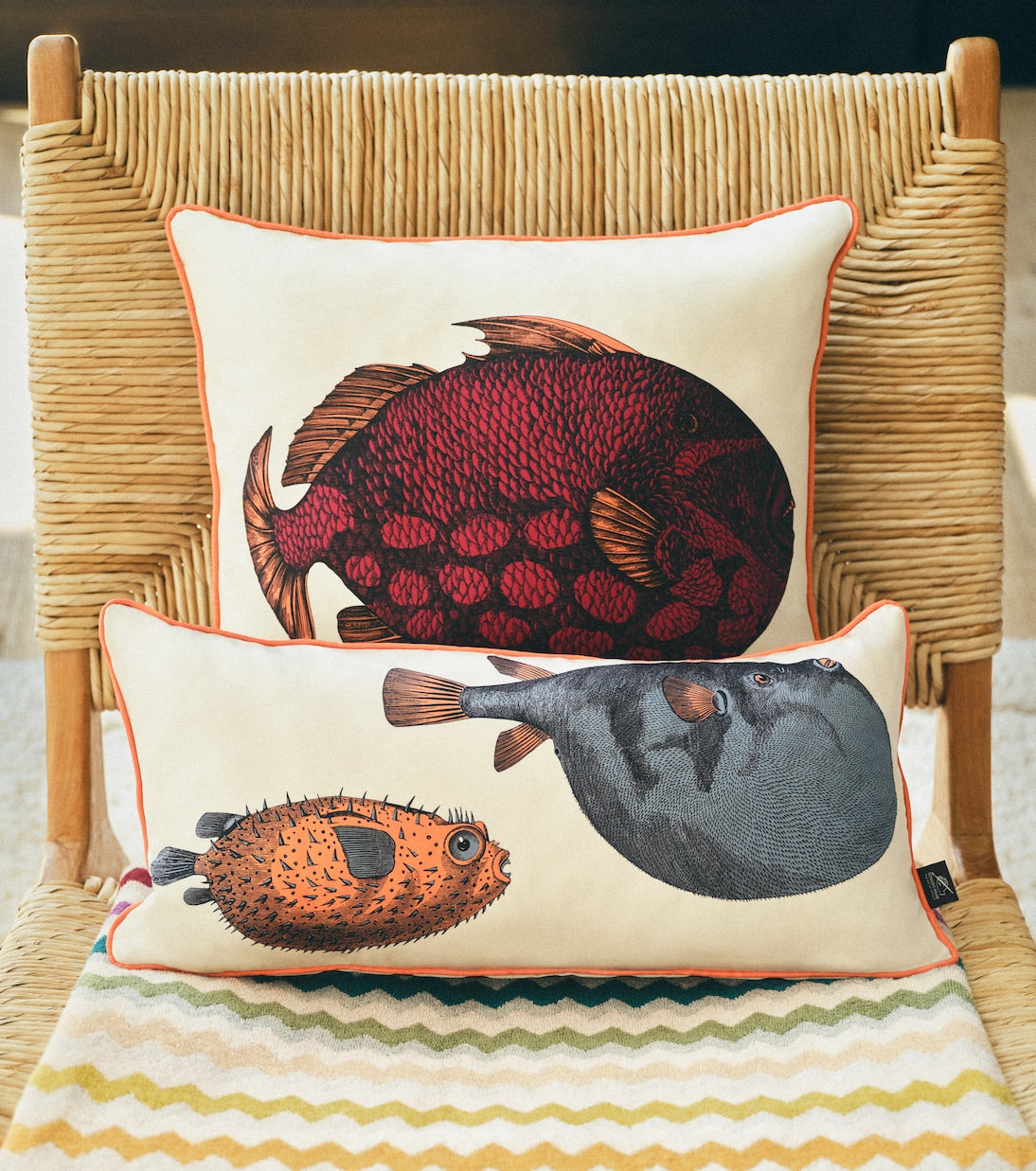 Fornasetti - Pesce Balestra printed silk cushion