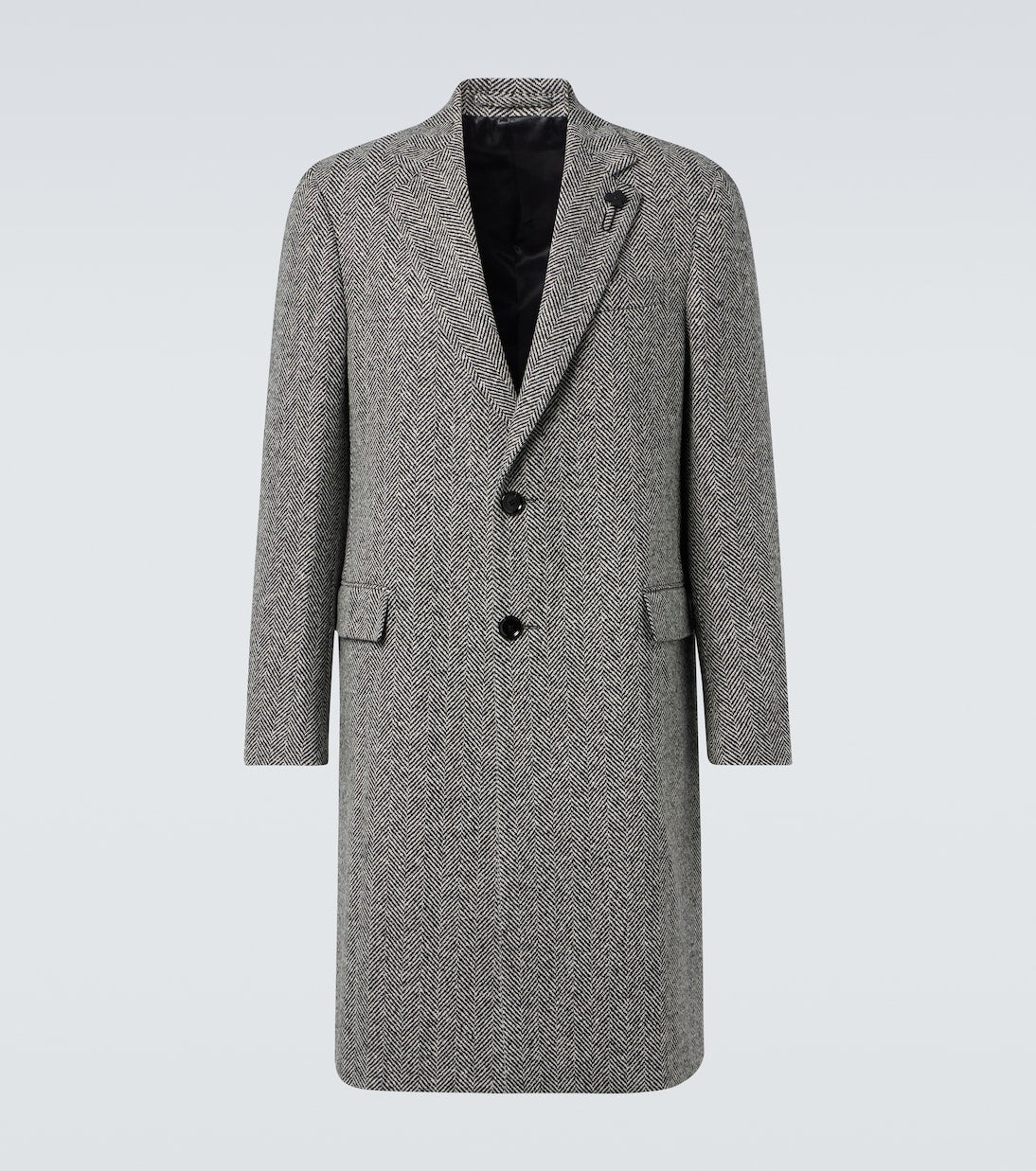 Lardini - Herringbone virgin wool tweed overcoat