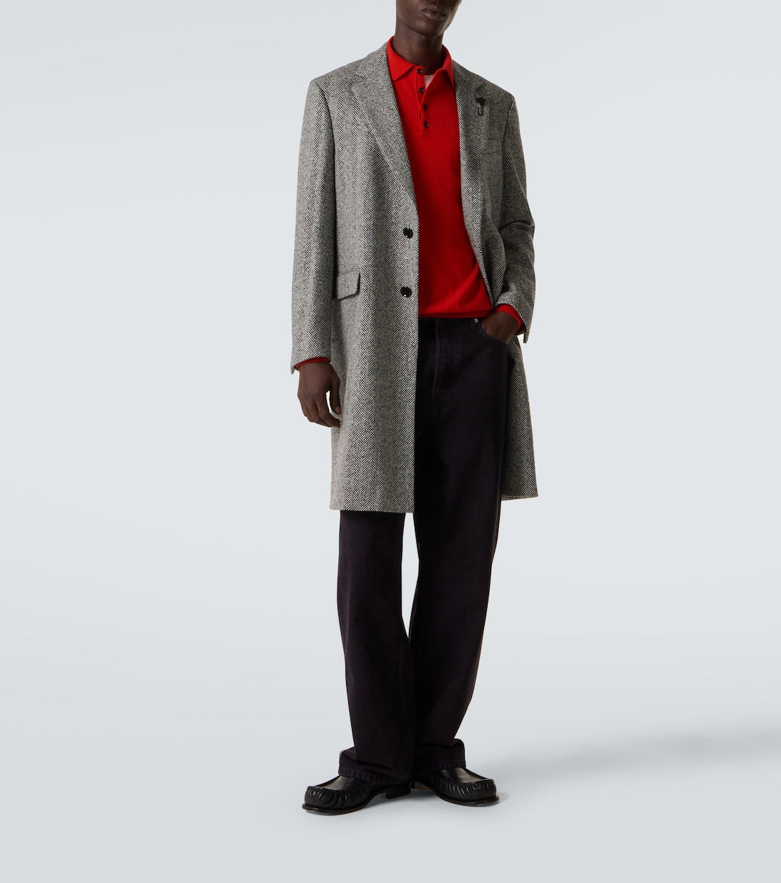 Lardini - Herringbone virgin wool tweed overcoat