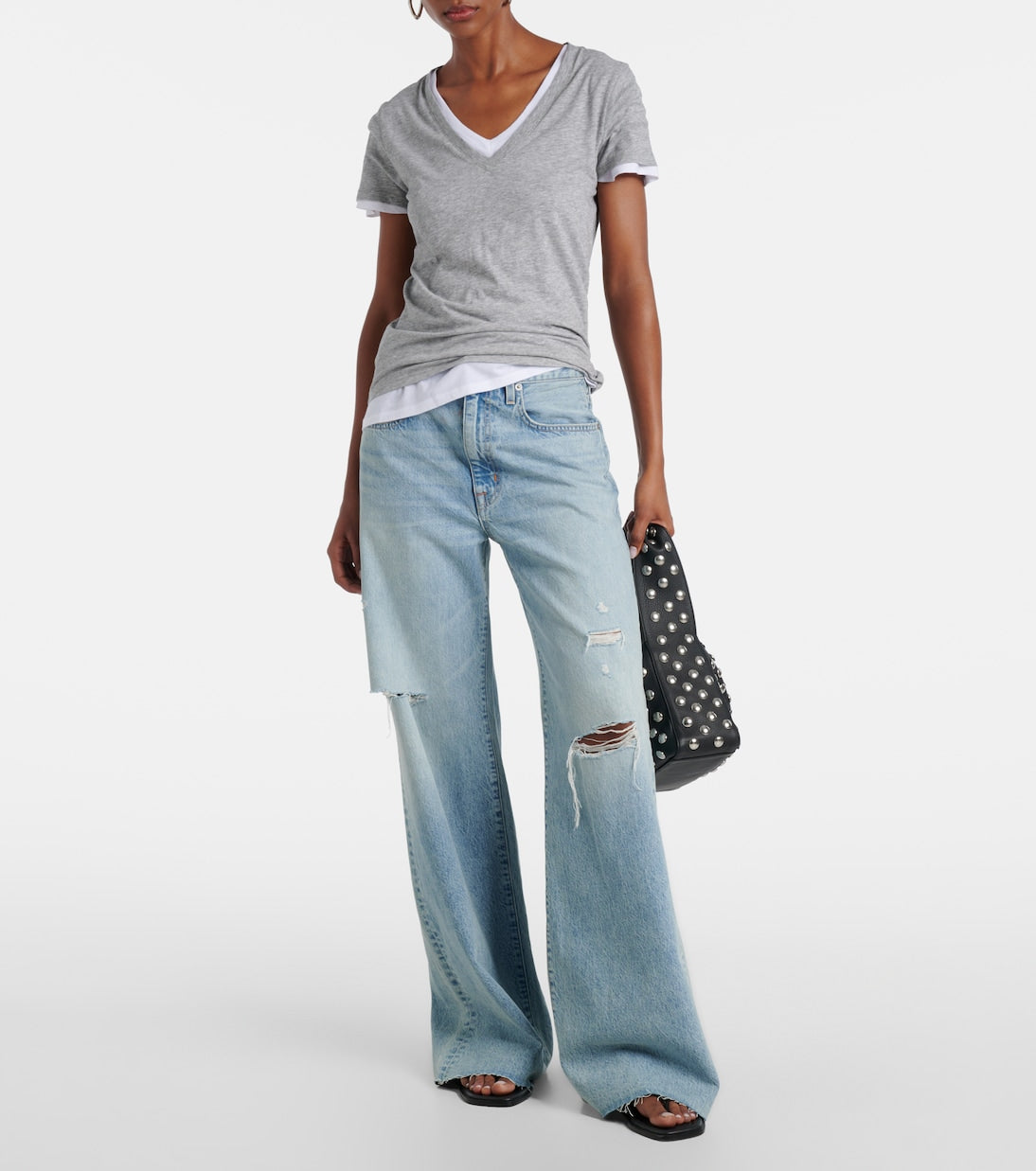 SLVRLAKE - Nico distressed mid-rise wide-leg jeans