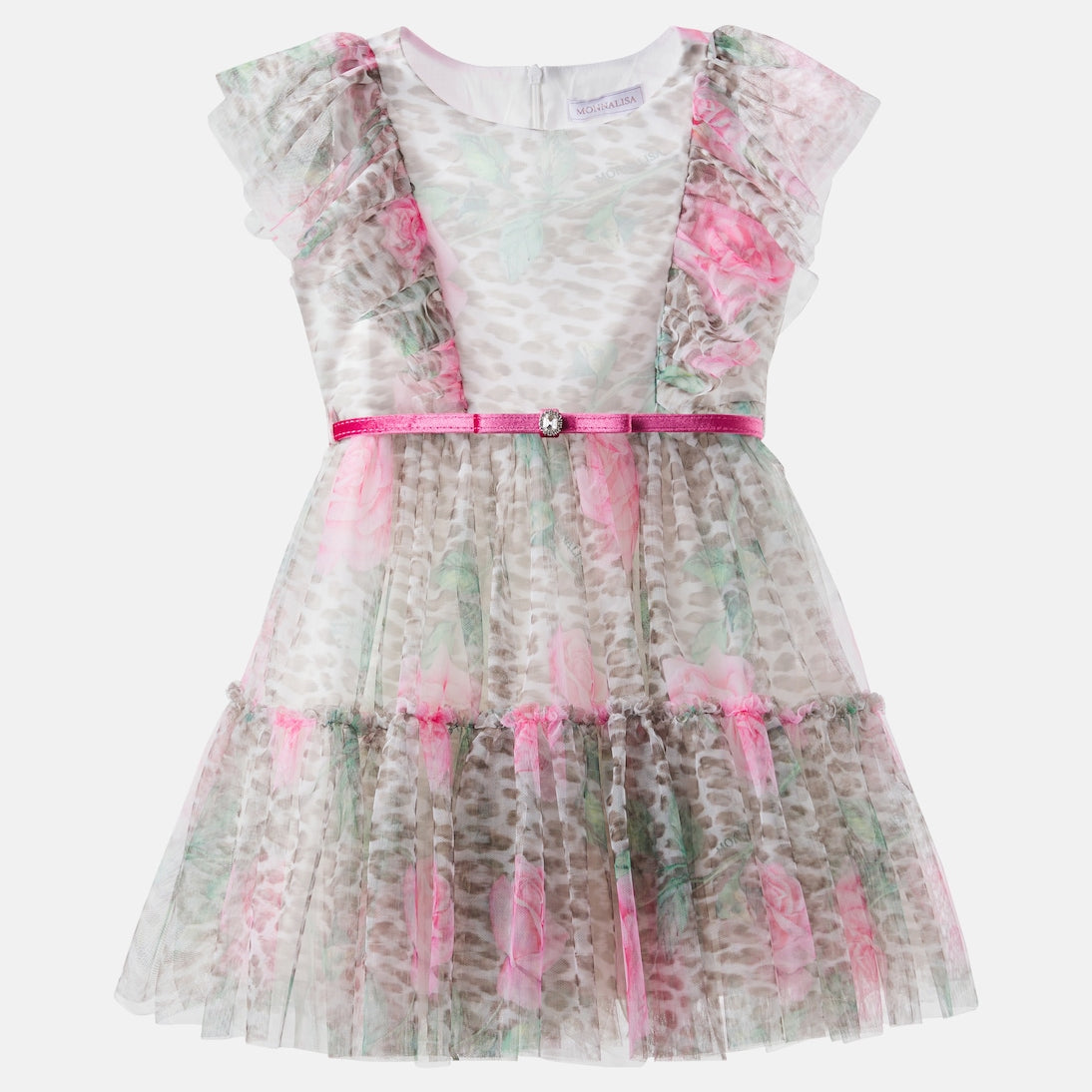 Monnalisa - Leopard-print ruffled tulle dress