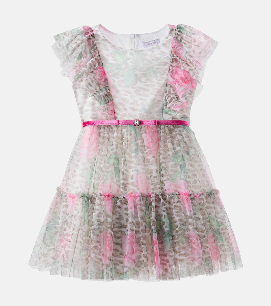 Monnalisa - Leopard-print ruffled tulle dress