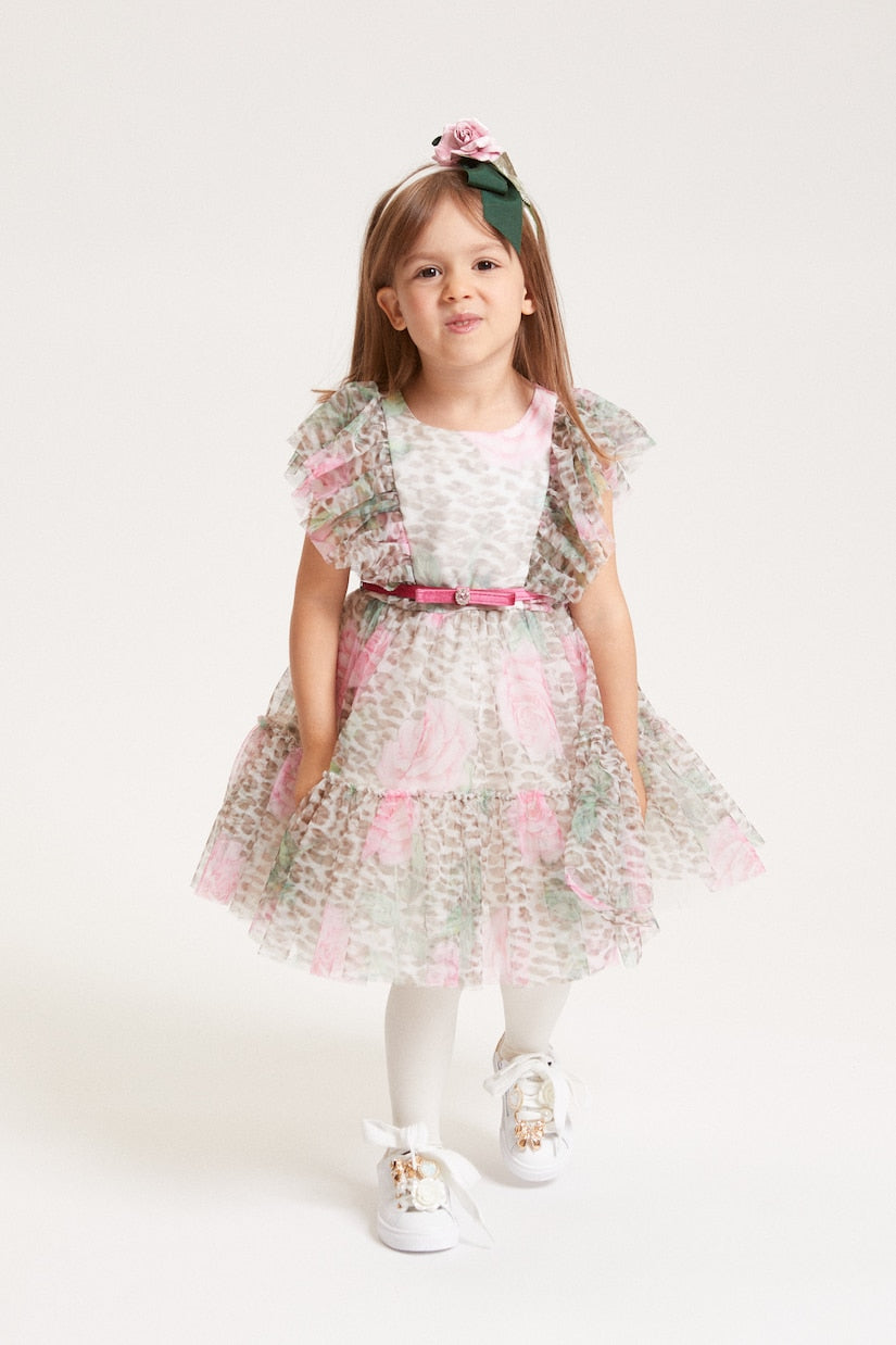 Monnalisa - Leopard-print ruffled tulle dress