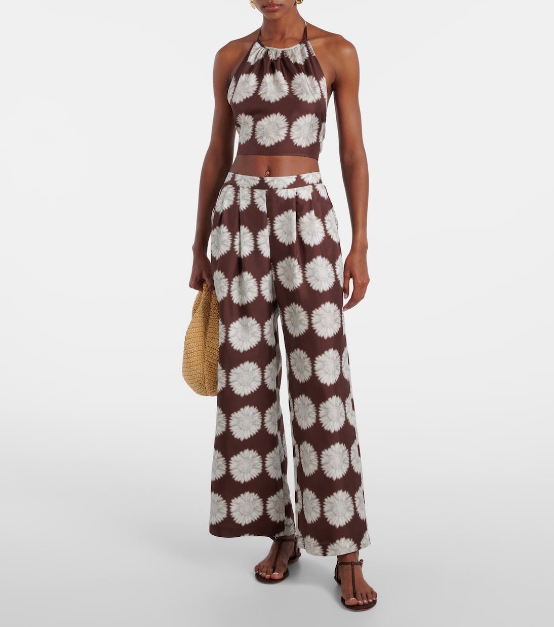 Asceno - Isola floral silk twill wide-leg pants