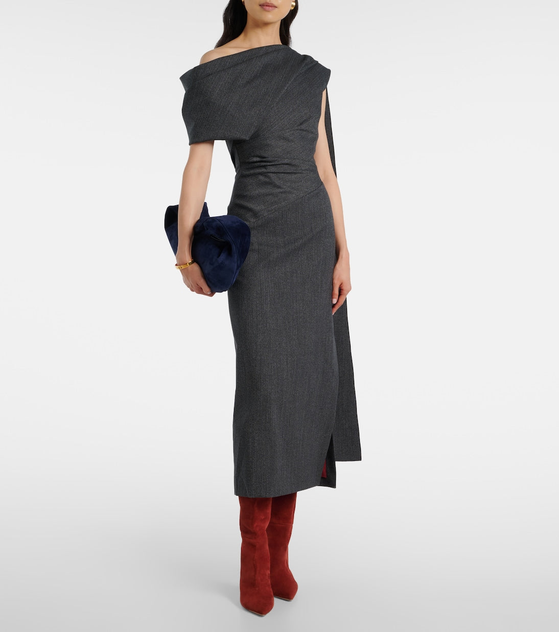 Roksanda - Maite herringbone draped midi dress