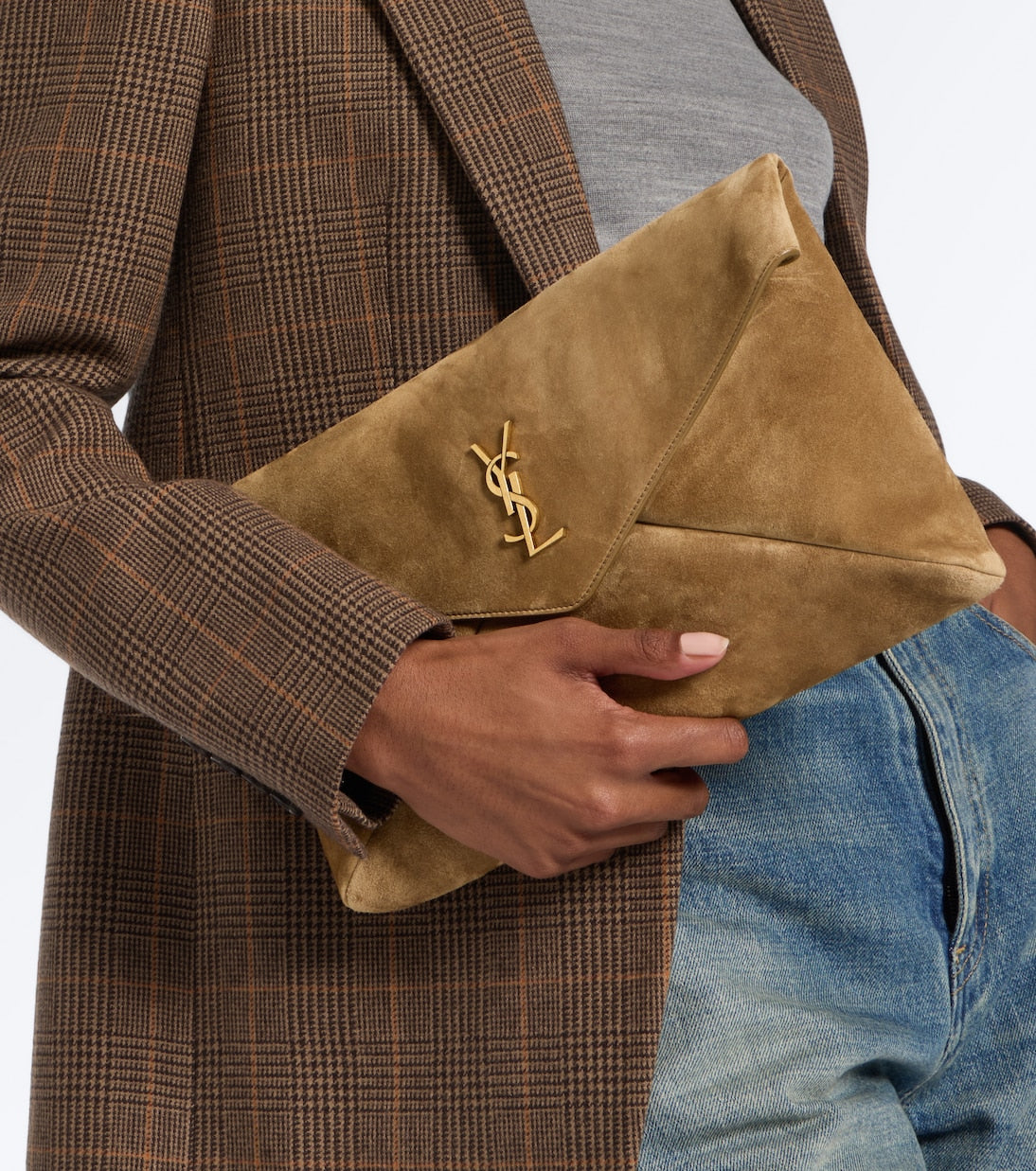 Saint Laurent - Cassandre Large suede clutch