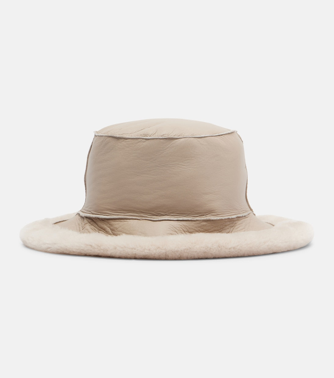 Brunello Cucinelli - Shearling-trimmed leather boater hat