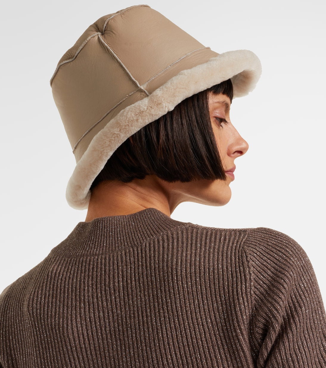 Brunello Cucinelli - Shearling-trimmed leather boater hat