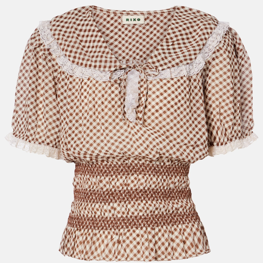 Rixo - Britt gingham shirred crêpe top