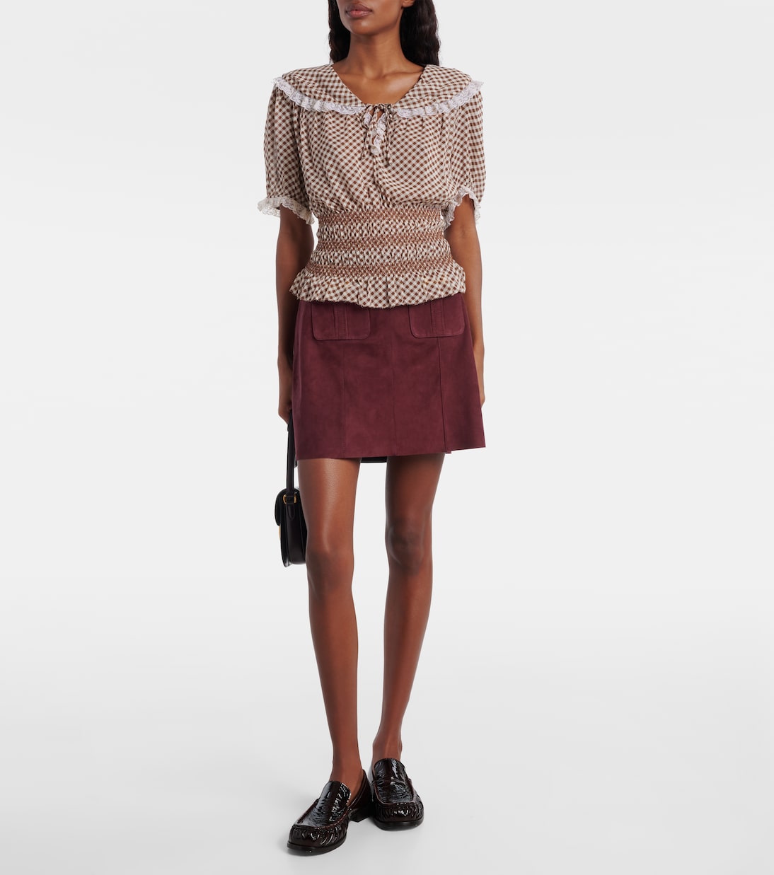 Rixo - Britt gingham shirred crêpe top