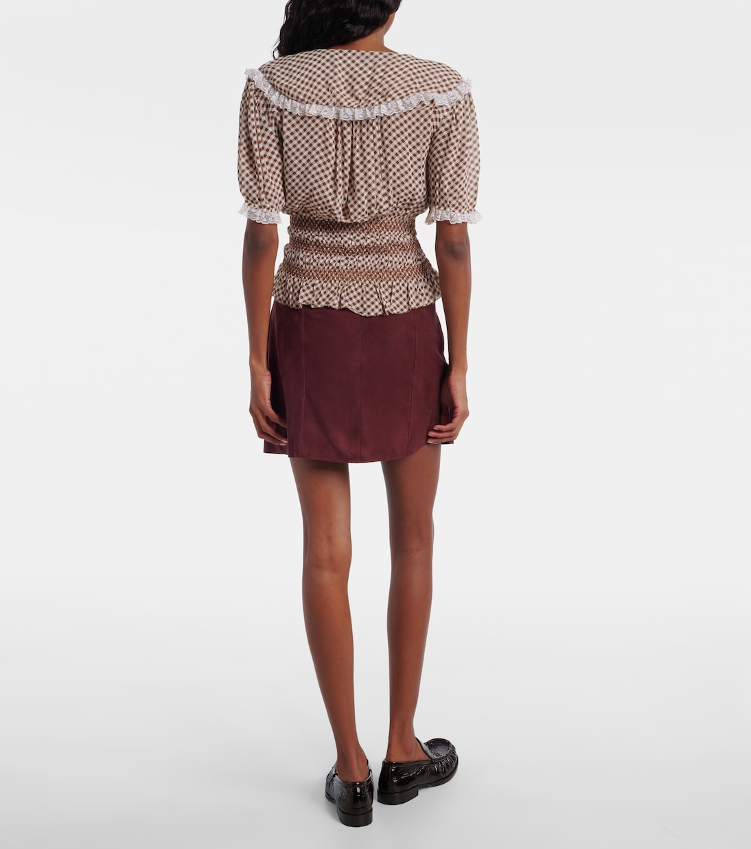 Rixo - Britt gingham shirred crêpe top