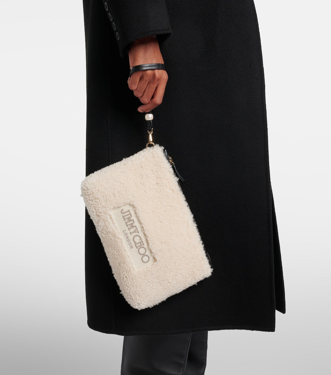 Jimmy Choo - Logo shearling pouch with strap