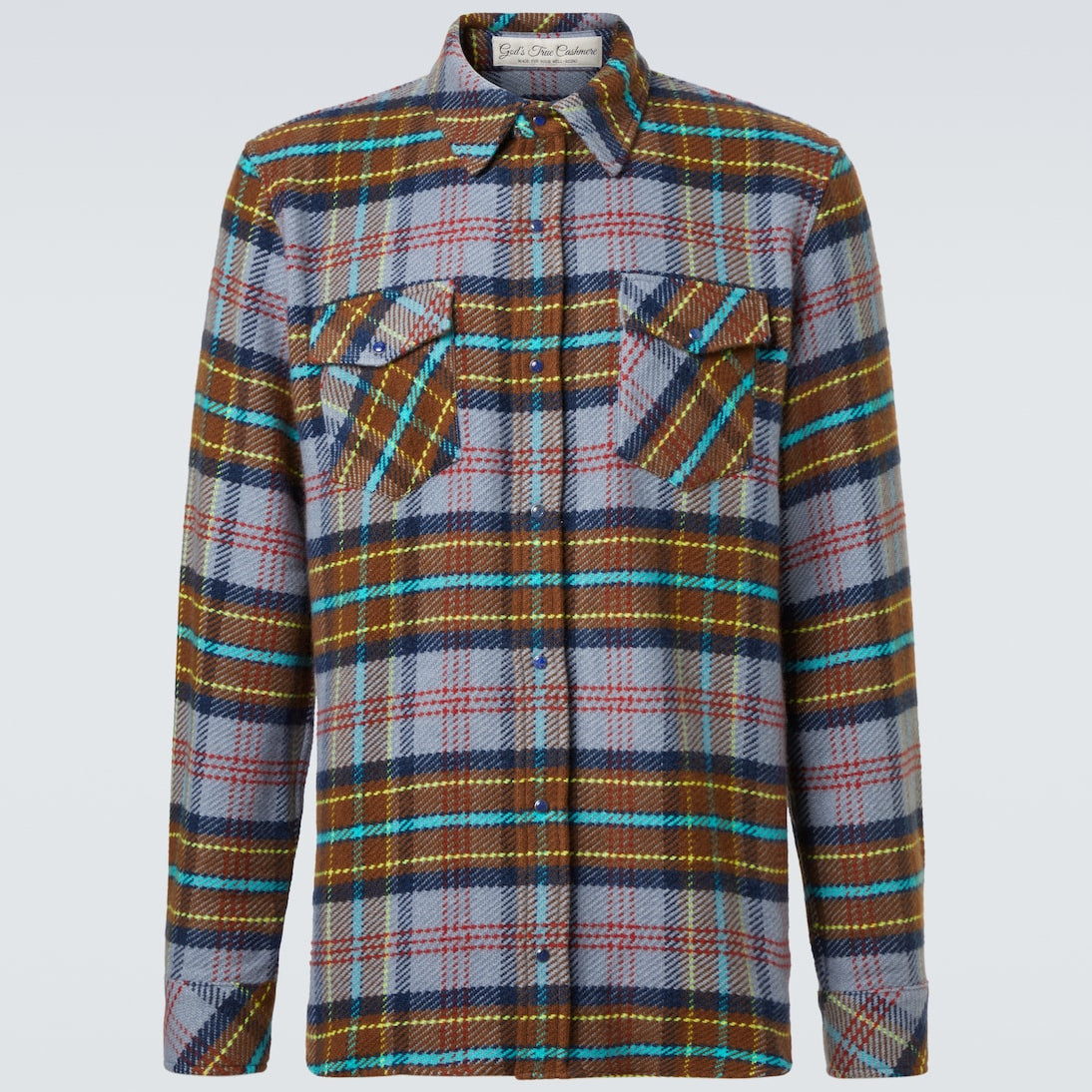 God's True Cashmere - Plaid cashmere shirt with lapis lazuli