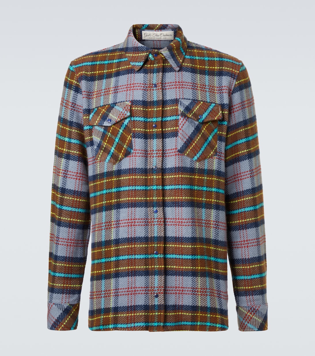 God's True Cashmere - Plaid cashmere shirt with lapis lazuli