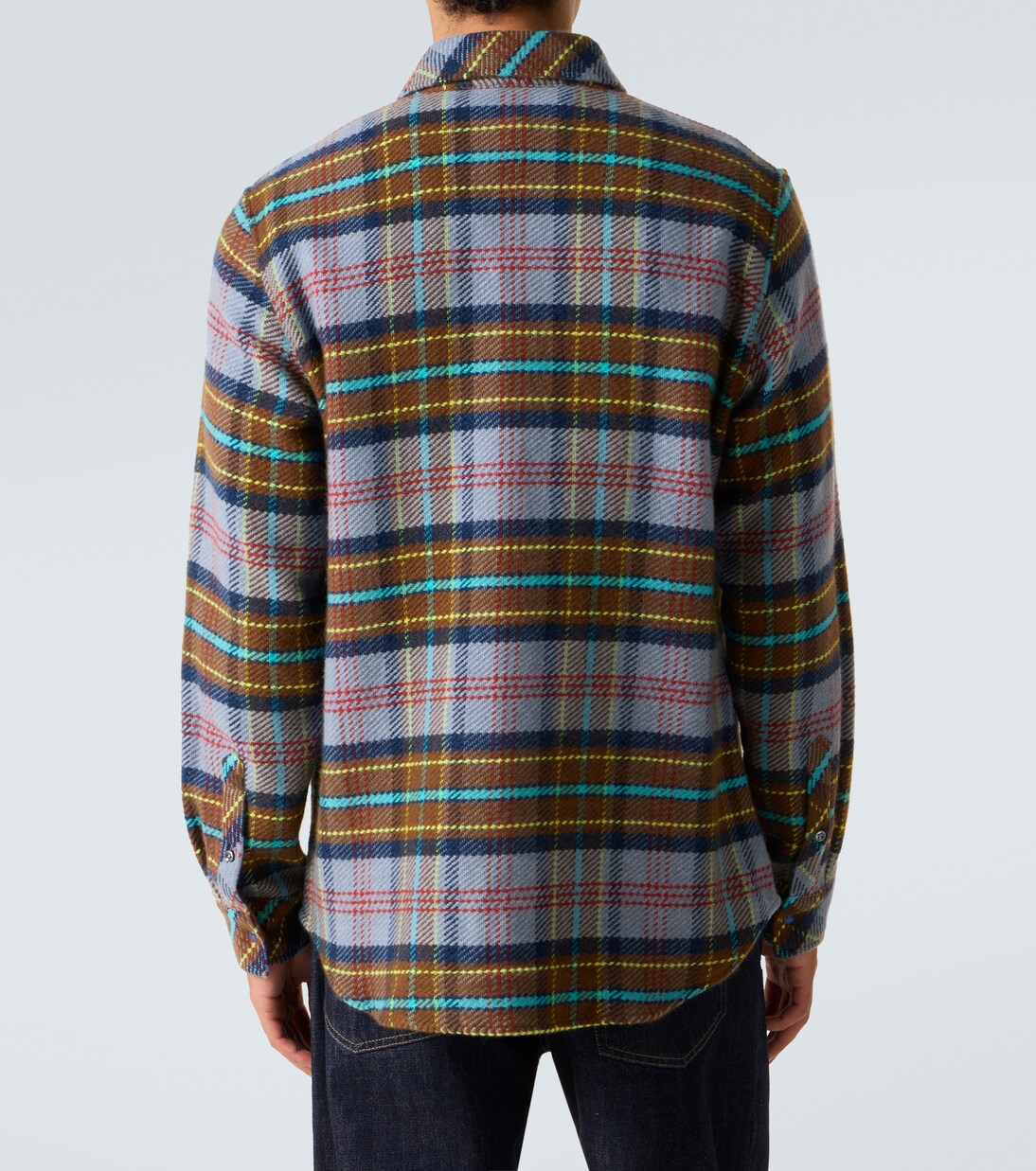 God's True Cashmere - Plaid cashmere shirt with lapis lazuli