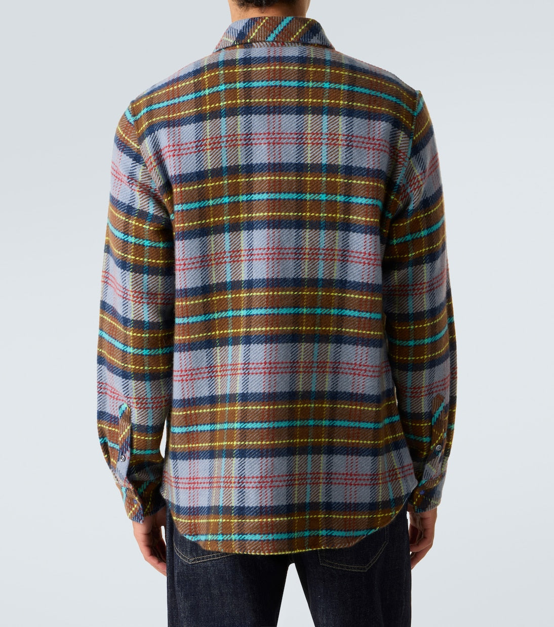 God's True Cashmere - Plaid cashmere shirt with lapis lazuli