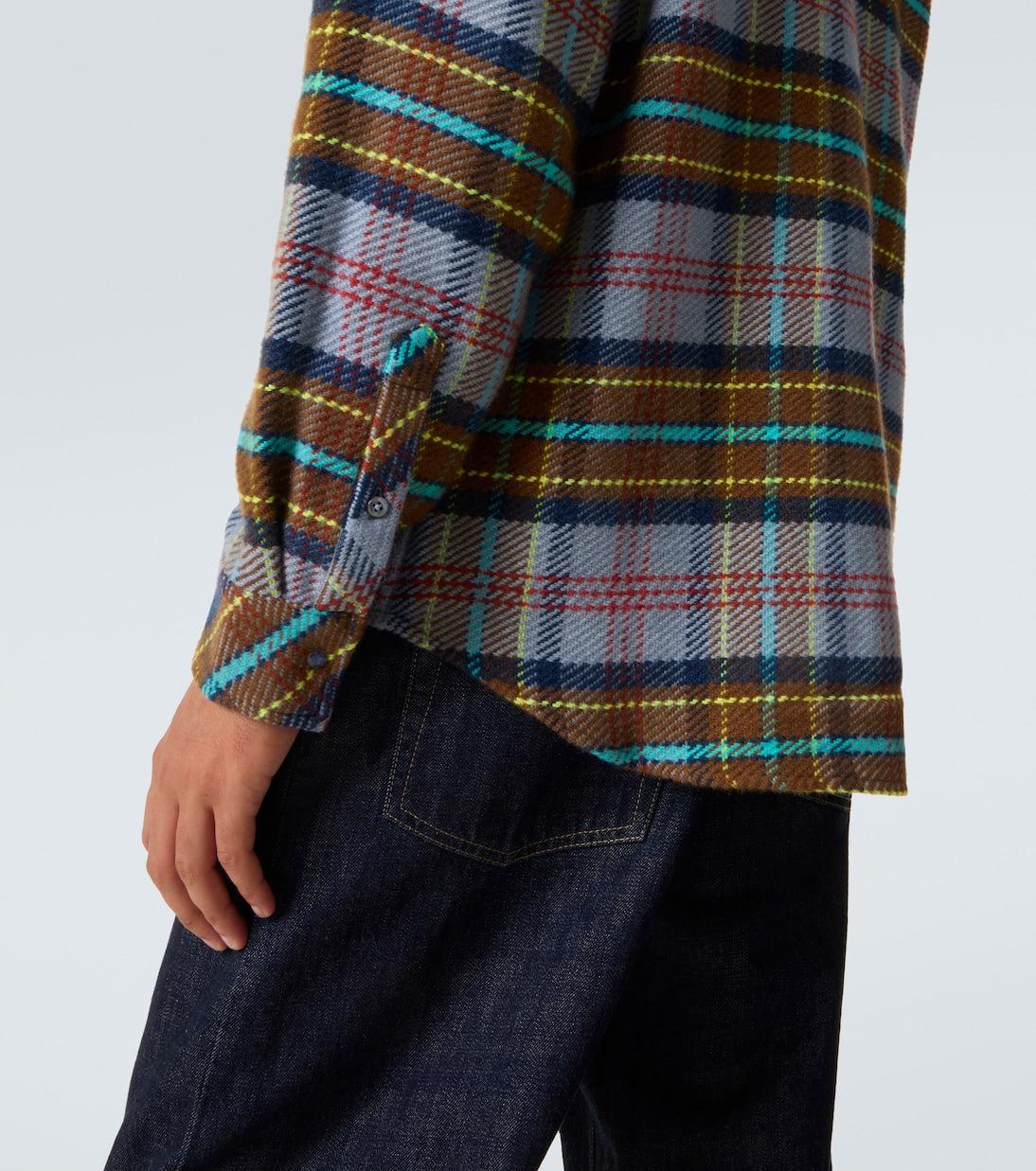 God's True Cashmere - Plaid cashmere shirt with lapis lazuli