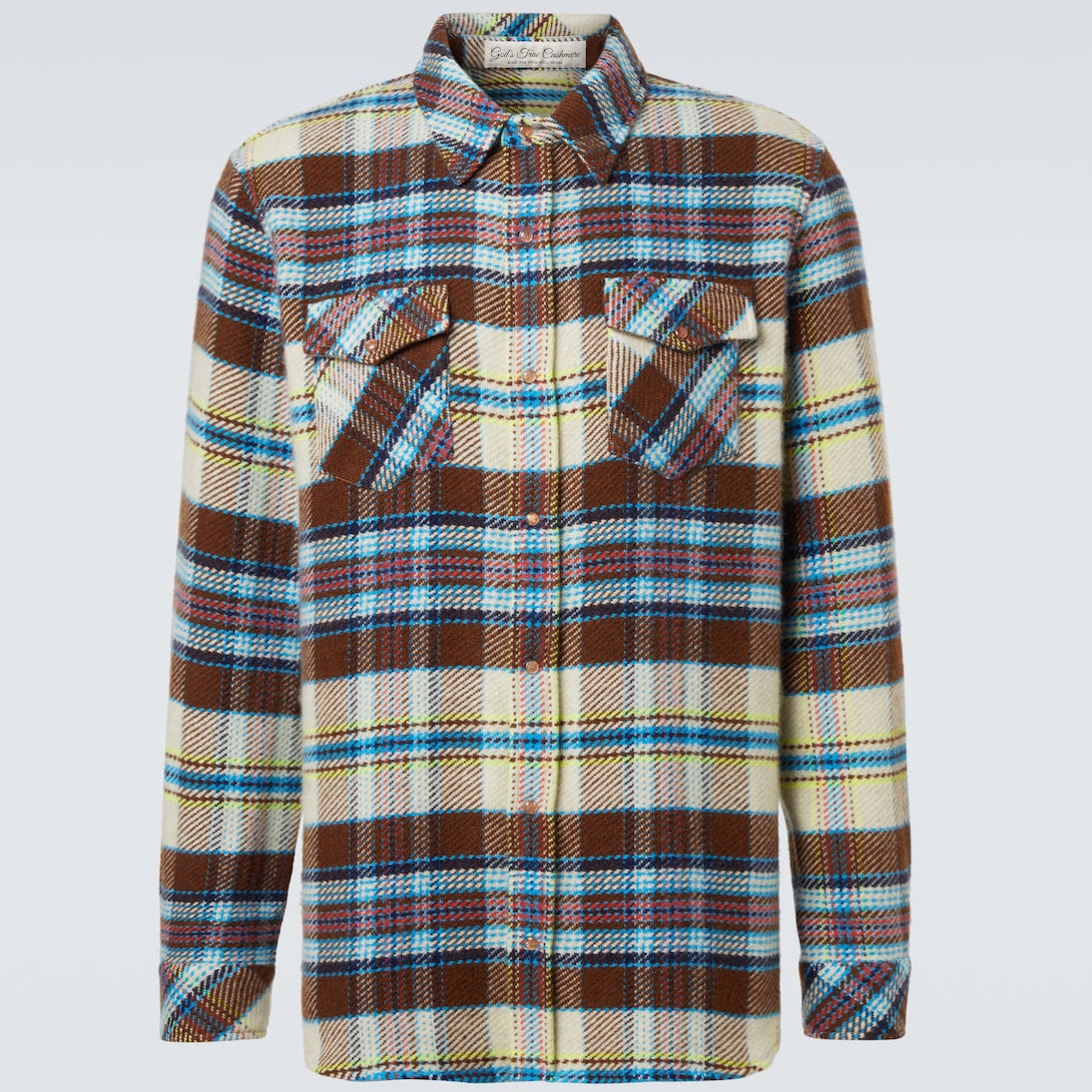 God's True Cashmere - Plaid cashmere shirt with sunstone