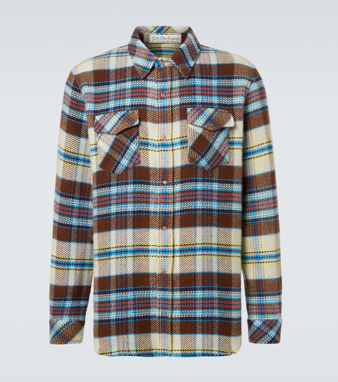 God's True Cashmere - Plaid cashmere shirt with sunstone
