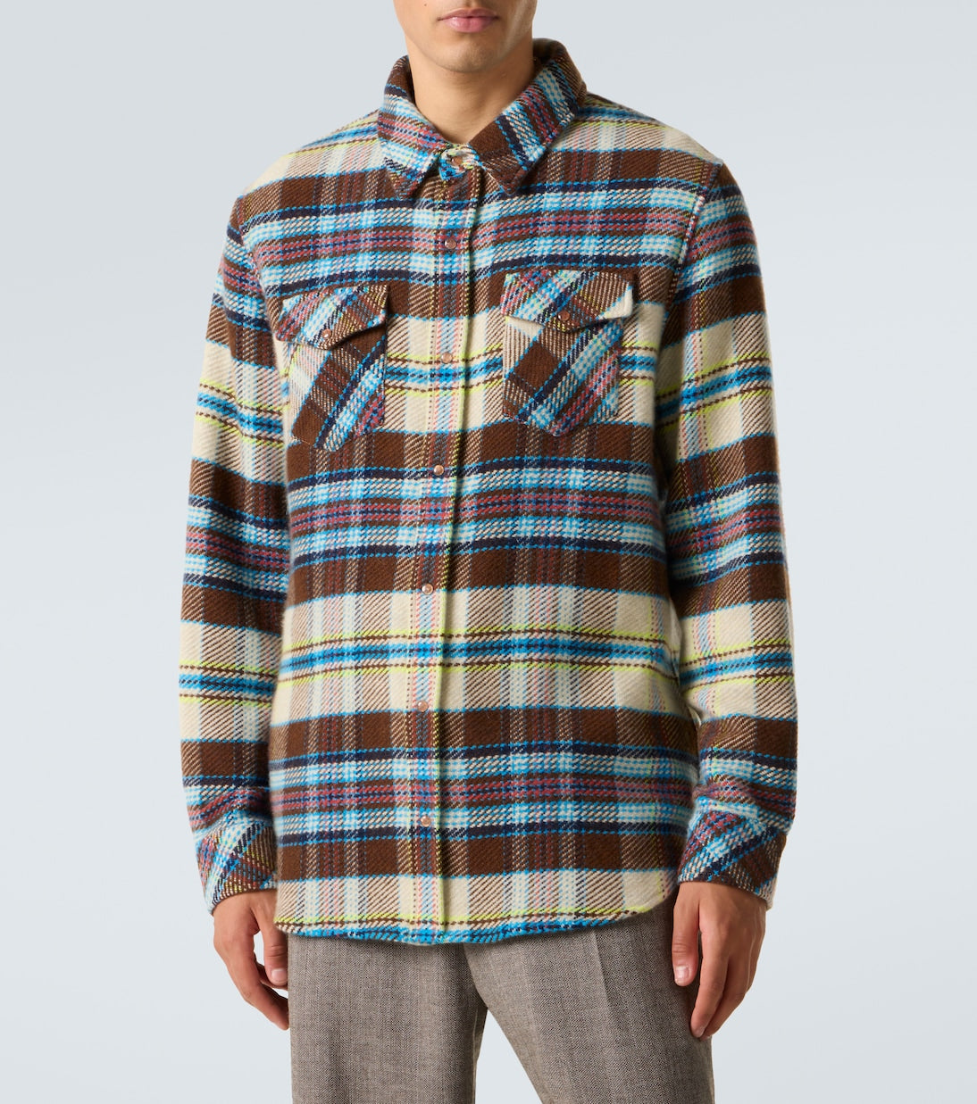 God's True Cashmere - Plaid cashmere shirt with sunstone