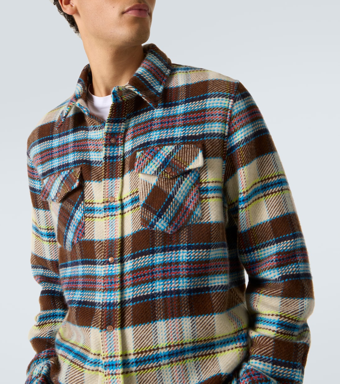 God's True Cashmere - Plaid cashmere shirt with sunstone