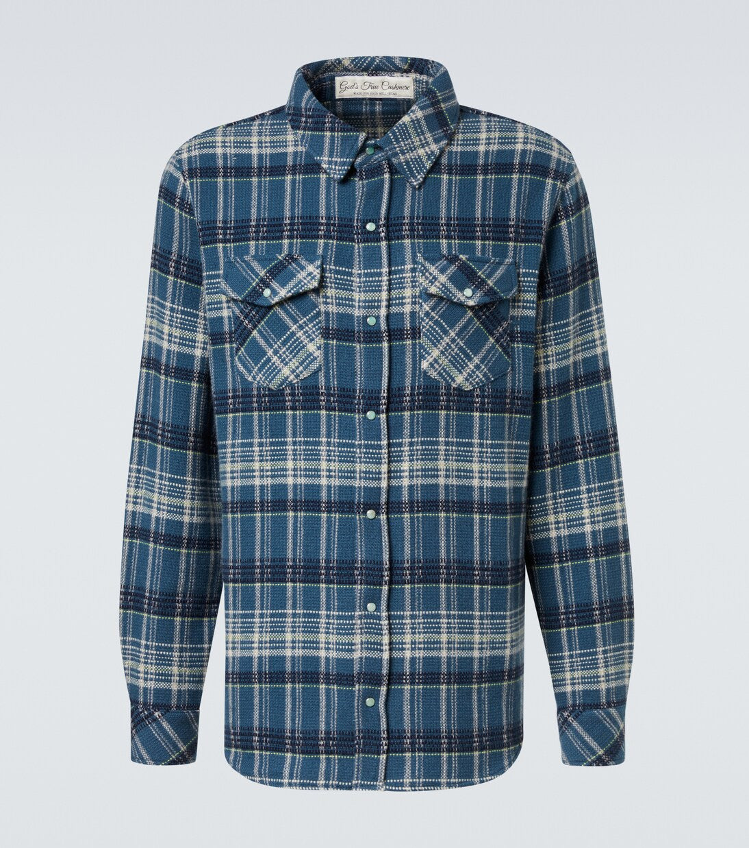 God's True Cashmere - Fantasia plaid cashmere shirt with emerald
