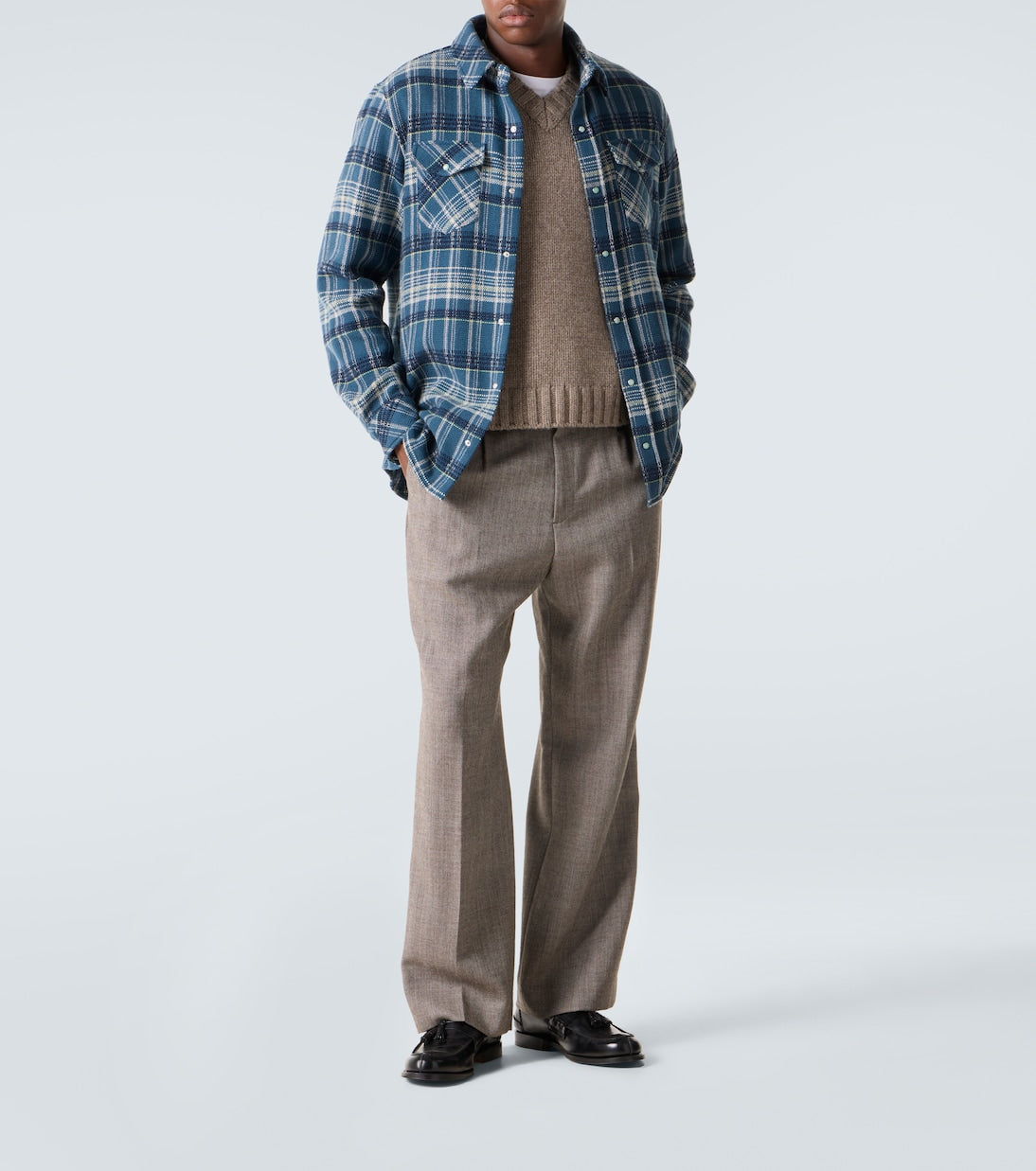 God's True Cashmere - Fantasia plaid cashmere shirt with emerald