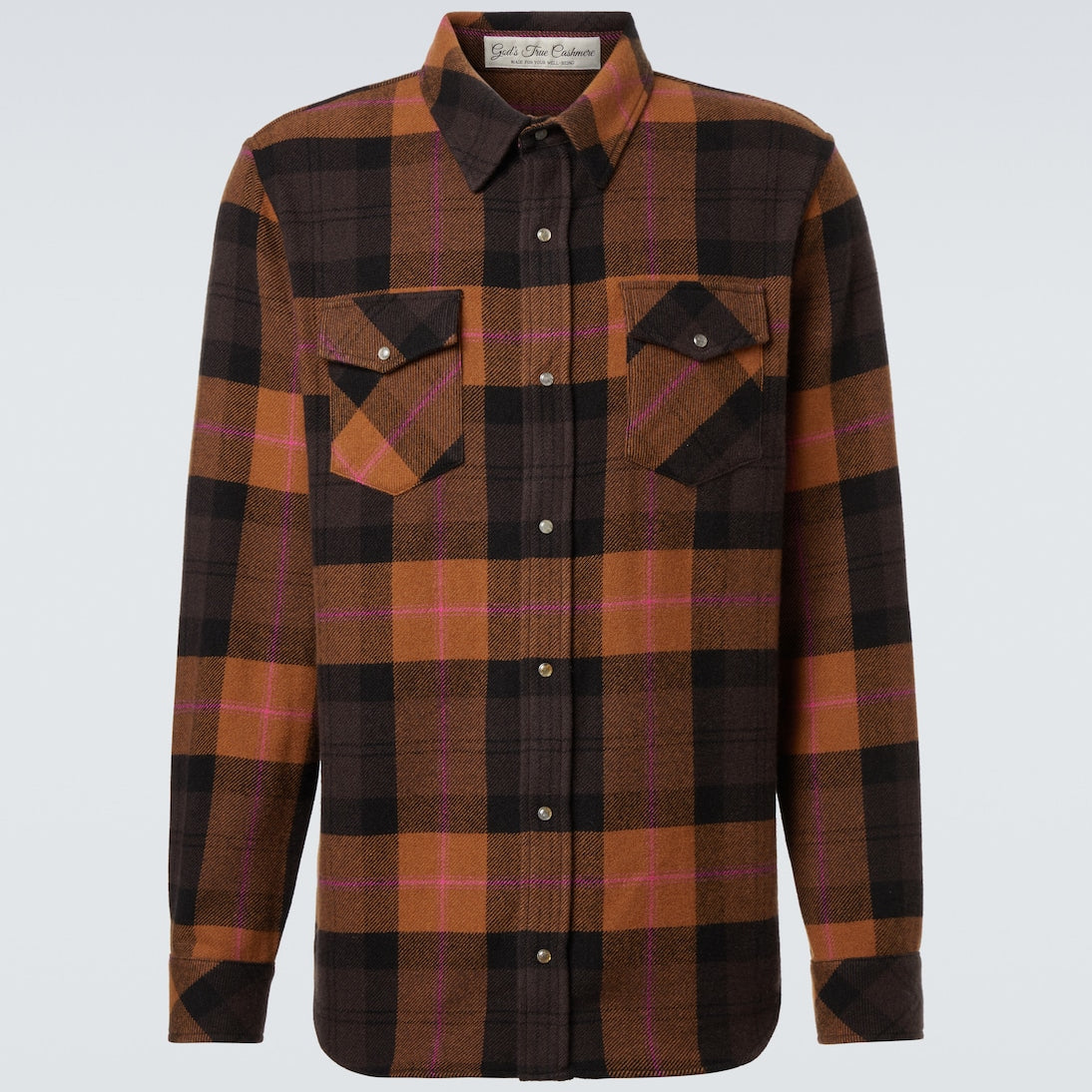 God's True Cashmere - Plaid cashmere shirt with sunstone