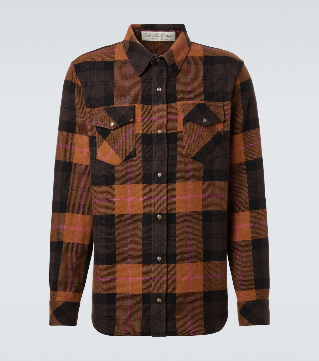 God's True Cashmere - Plaid cashmere shirt with sunstone