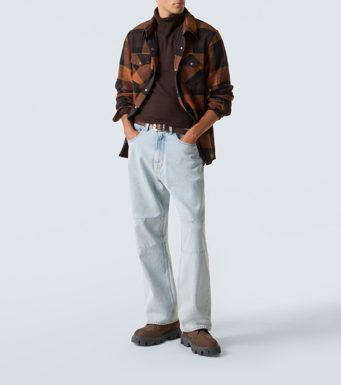 God's True Cashmere - Plaid cashmere shirt with sunstone