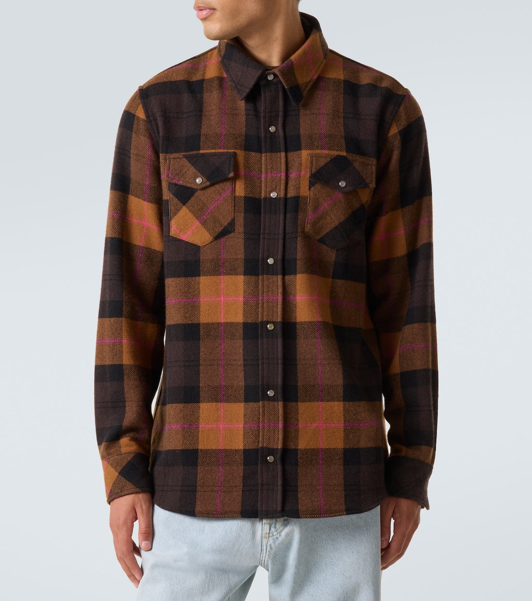 God's True Cashmere - Plaid cashmere shirt with sunstone