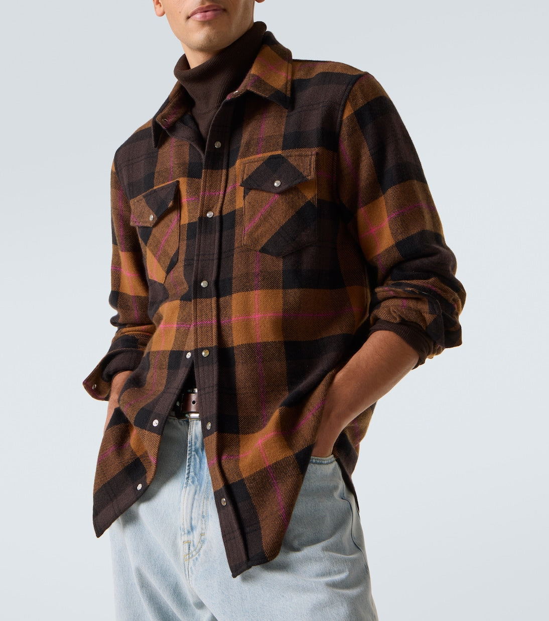 God's True Cashmere - Plaid cashmere shirt with sunstone