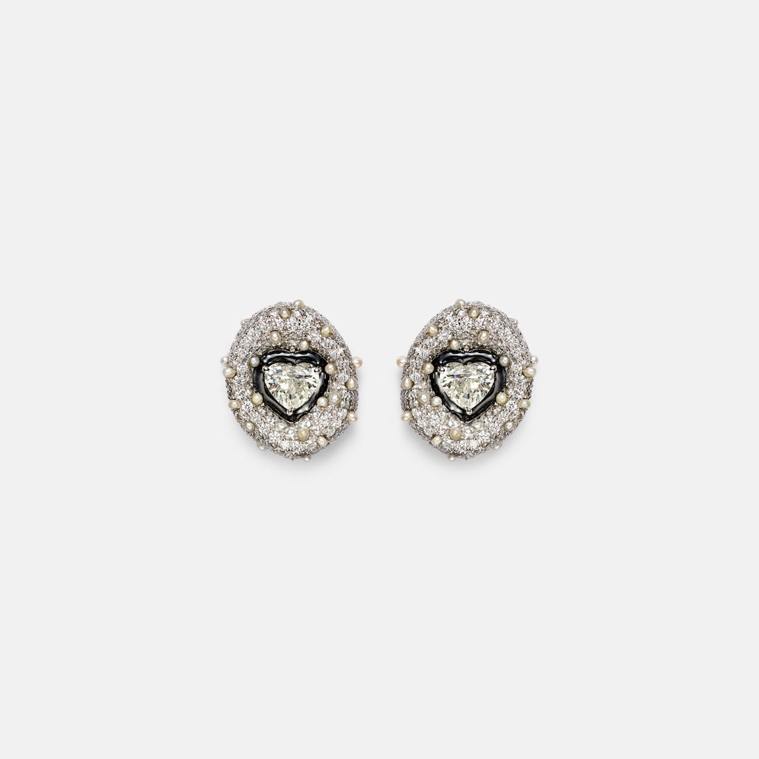 Kamyen - 18kt white gold earrings with diamonds and enamel