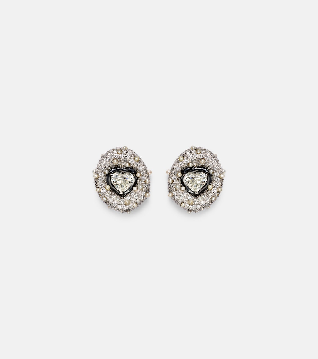 Kamyen - 18kt white gold earrings with diamonds and enamel