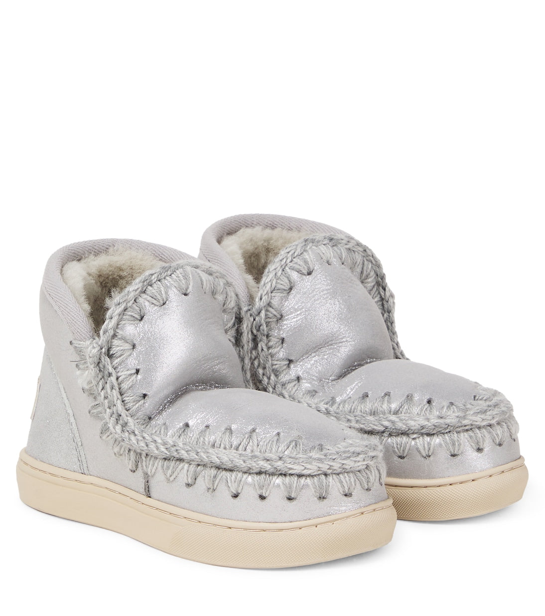 Mou Kids - Embroidered shearling-lined suede boots