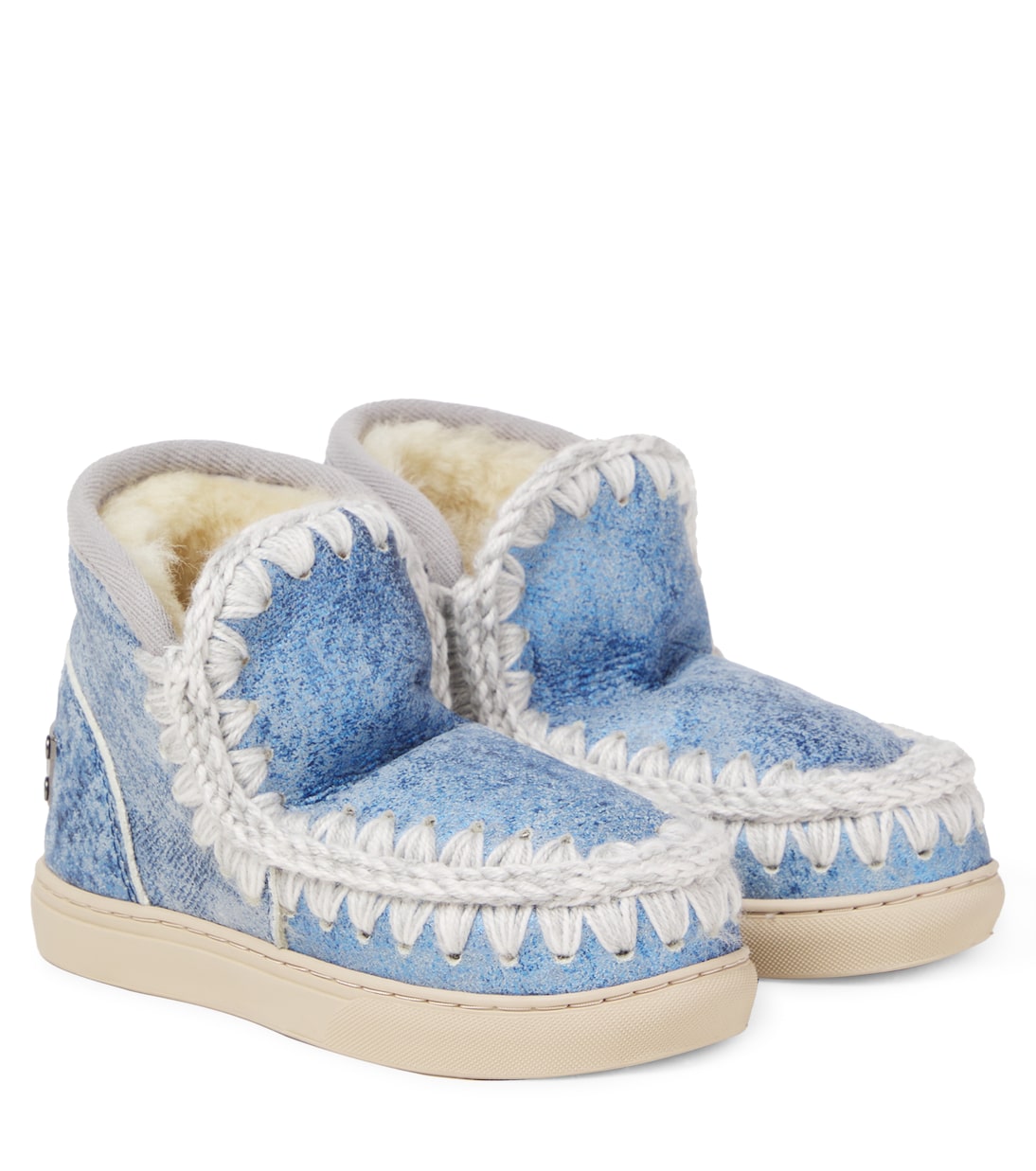 Mou Kids - Embroidered shearling-lined suede boots