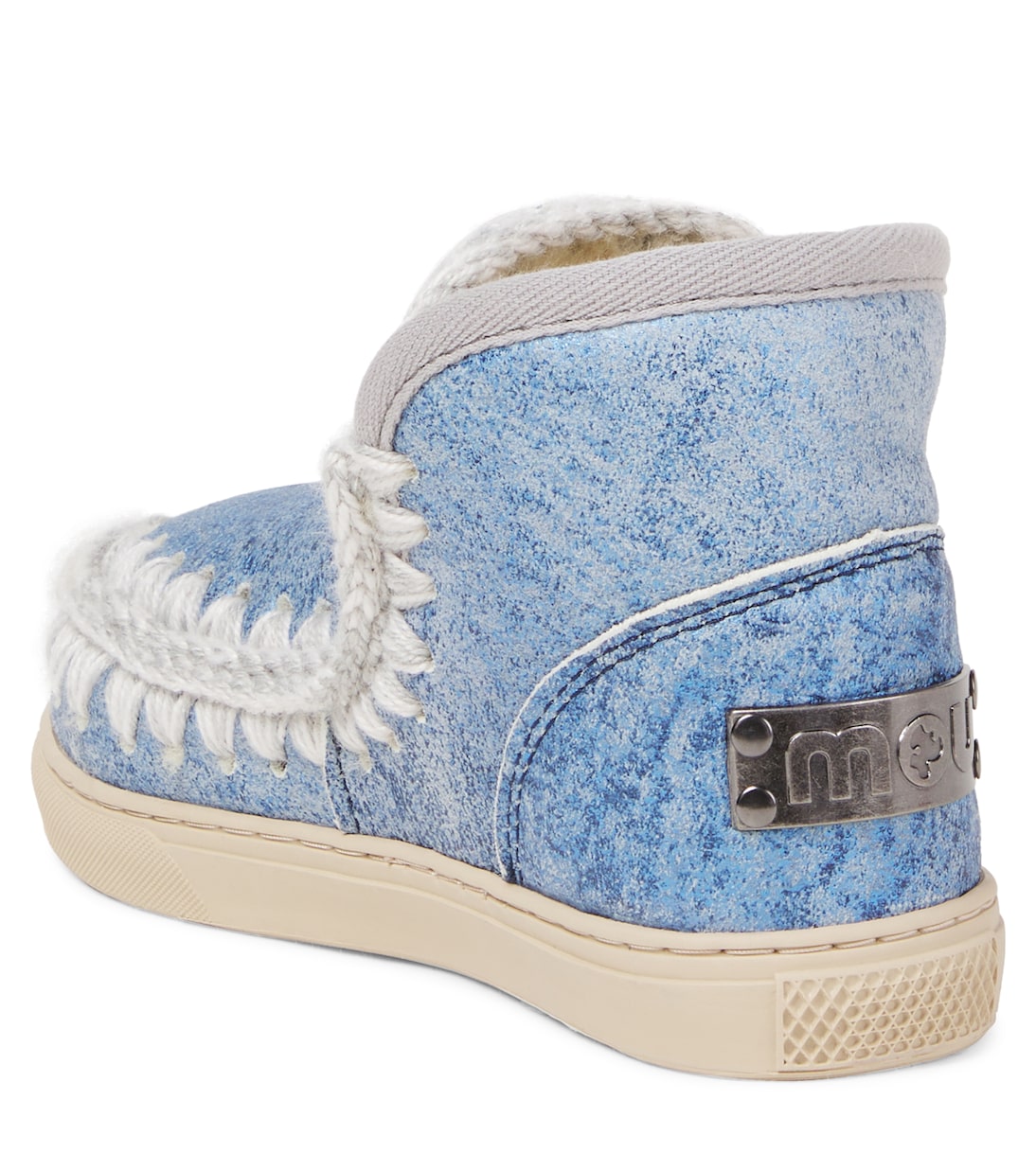 Mou Kids - Embroidered shearling-lined suede boots