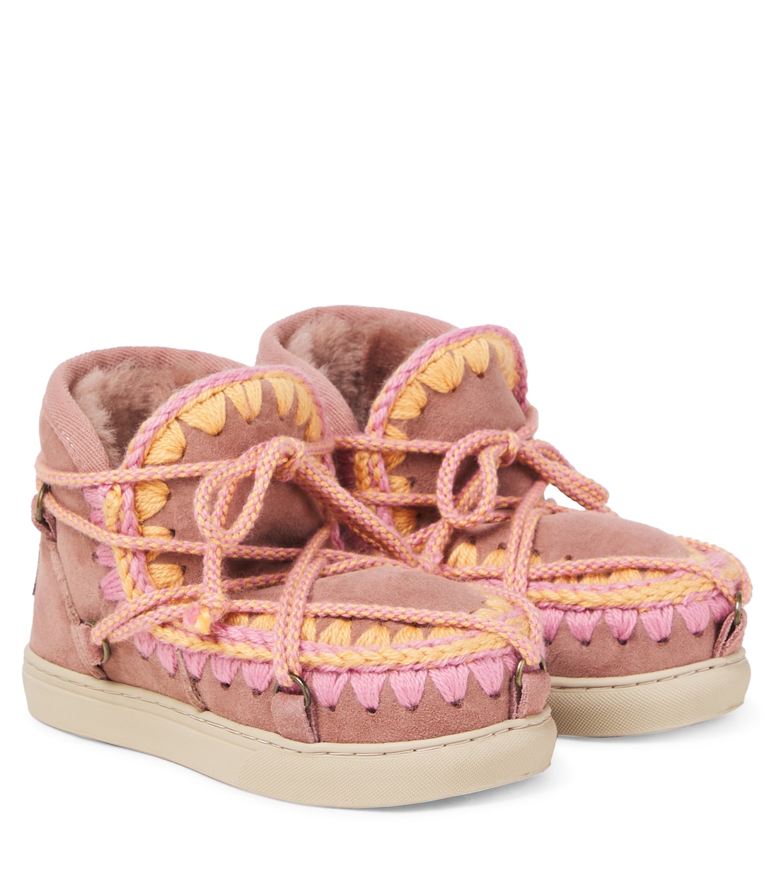 Mou Kids - Embroidered shearling-lined suede boots