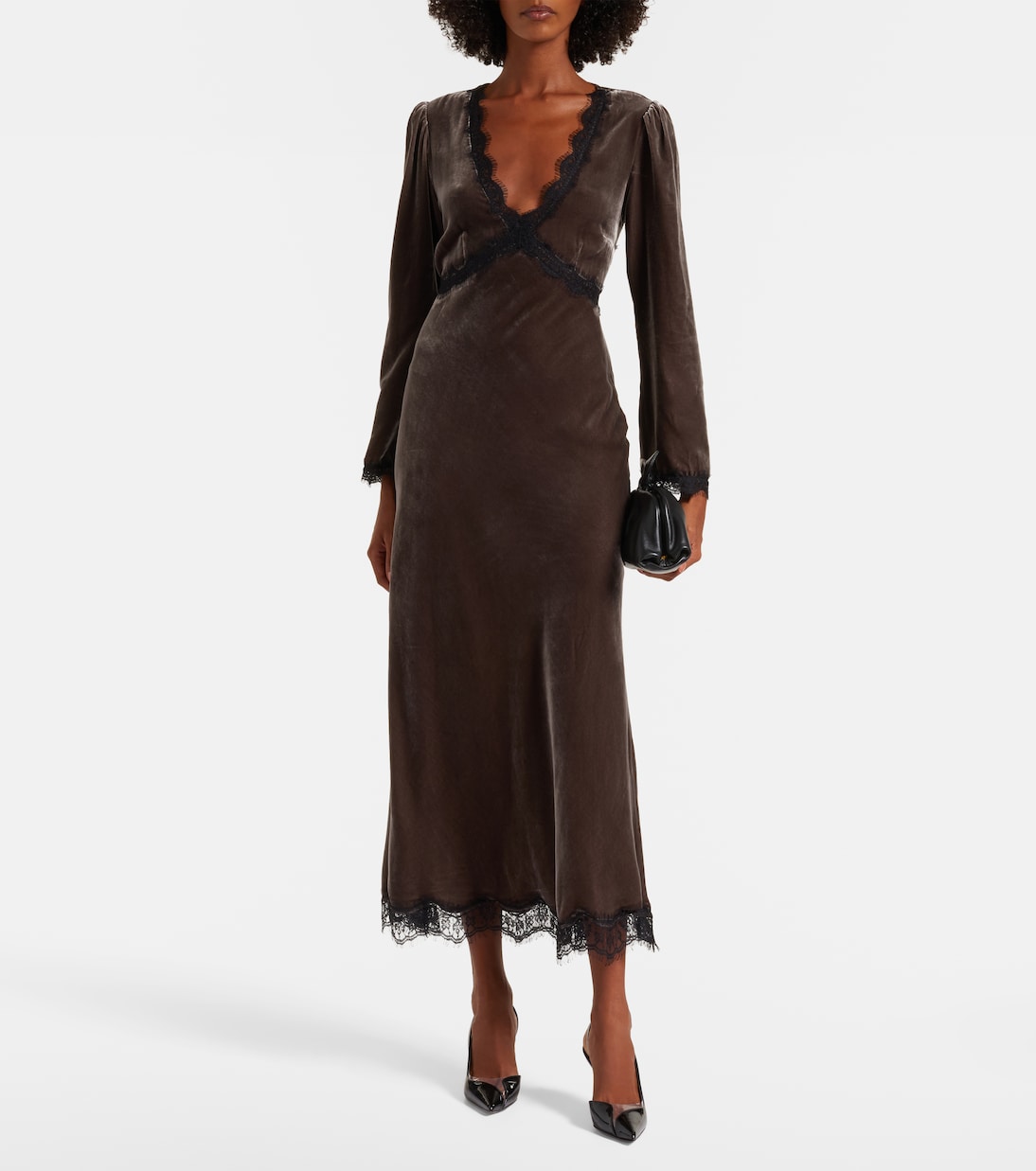 Rixo - Alesha lace-trimmed velvet midi dress