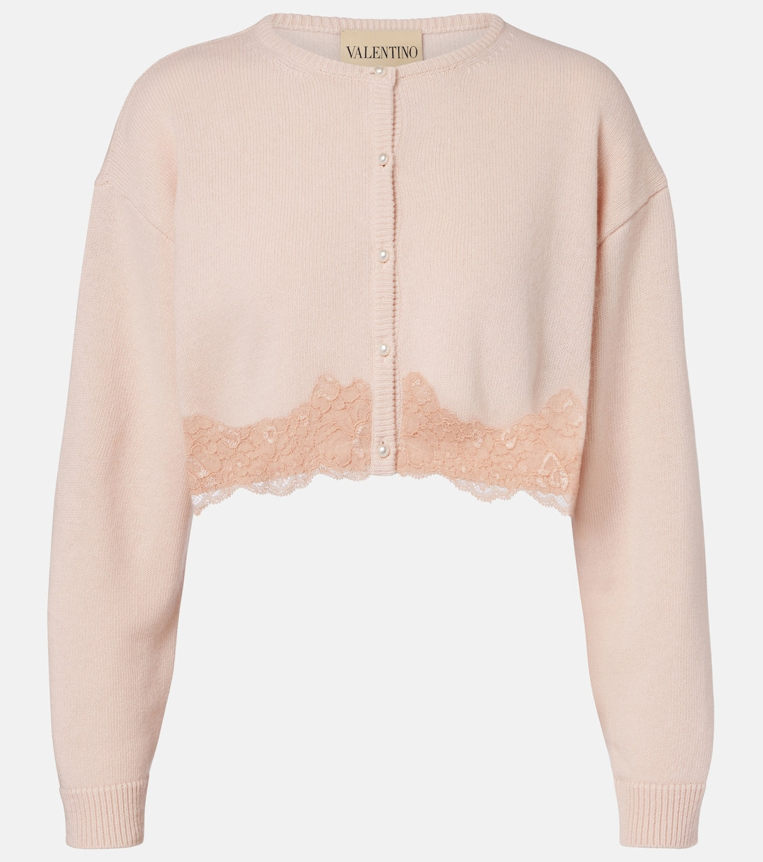 Valentino Garavani - Lace-trimmed cropped virgin wool cardigan