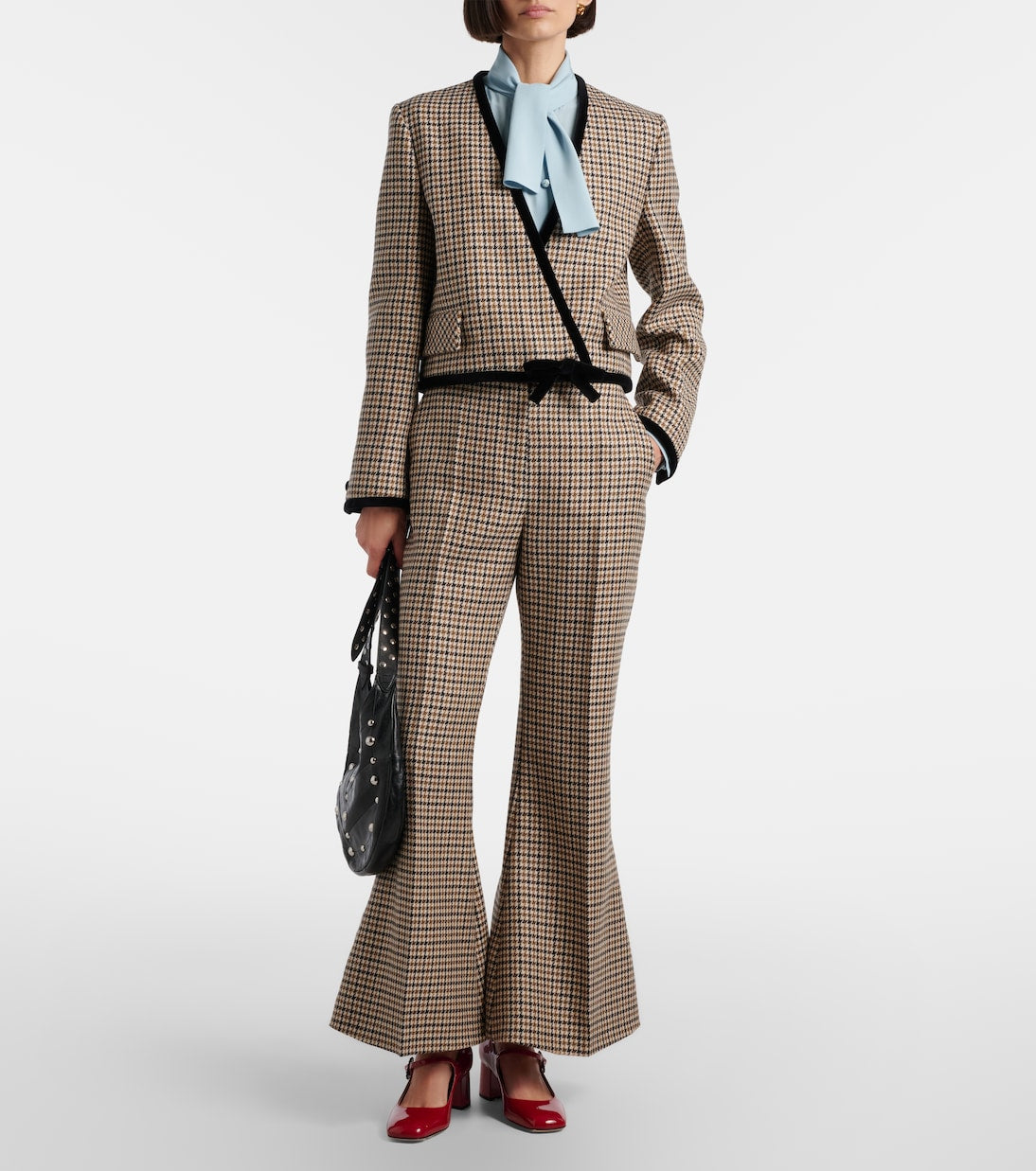 Valentino Garavani - Houndstooth cropped virgin wool flared pants