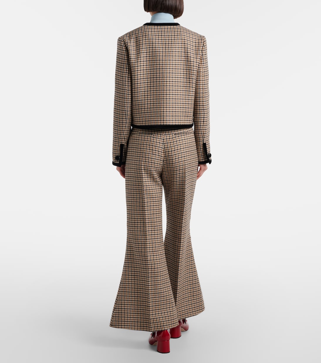 Valentino Garavani - Houndstooth cropped virgin wool flared pants