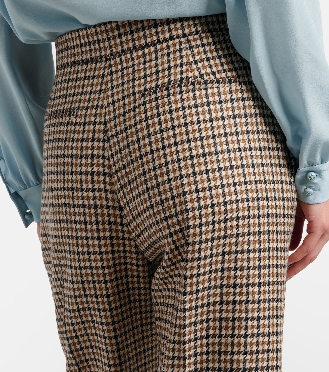 Valentino Garavani - Houndstooth cropped virgin wool flared pants