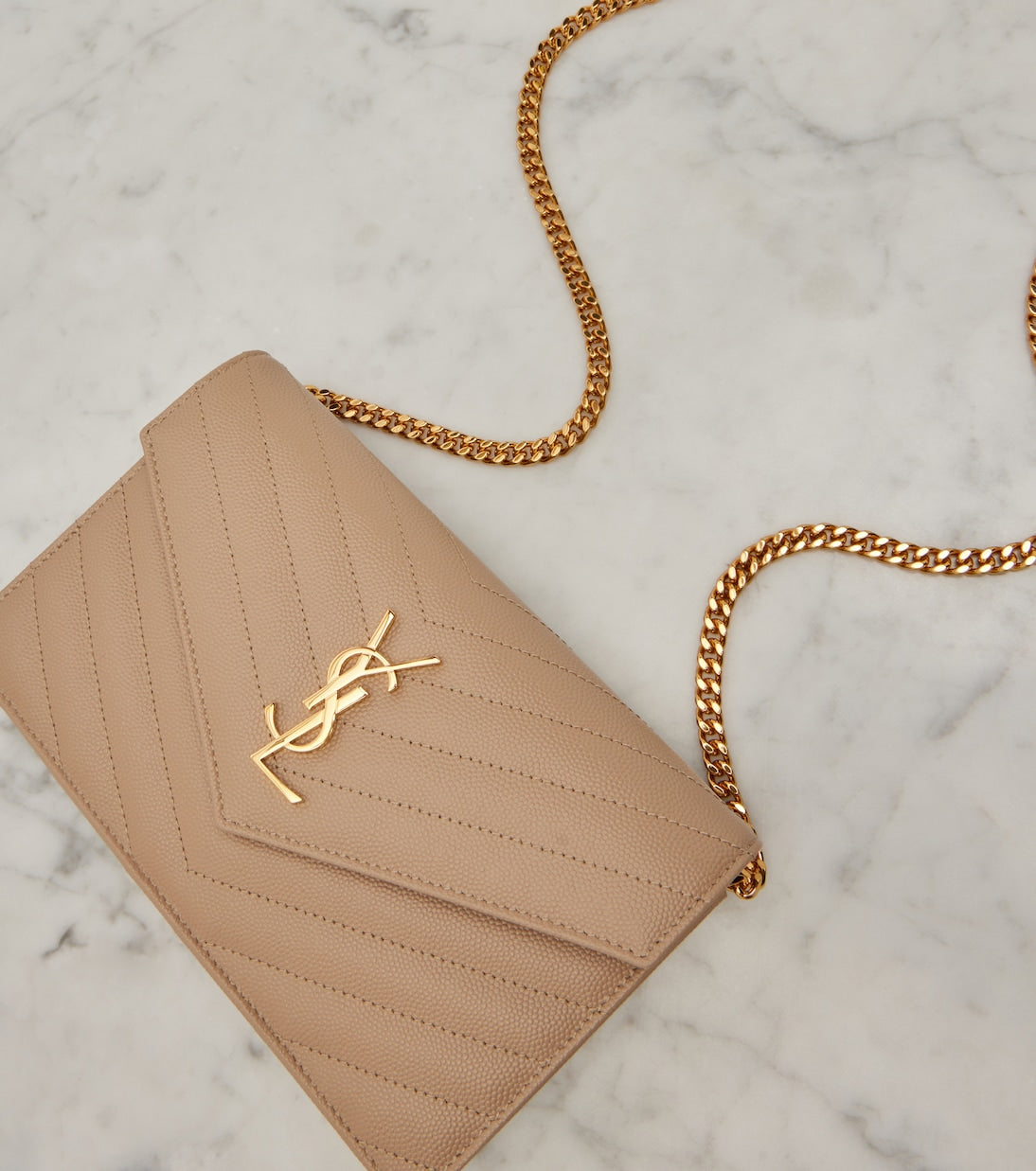 Saint Laurent - Cassandre matelassé envelope leather wallet on chain