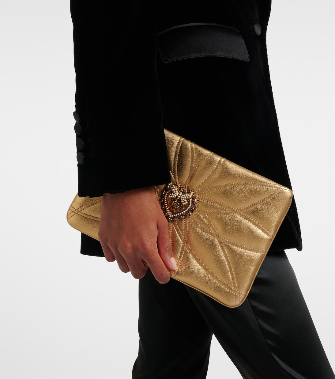 Dolce&Gabbana - Devotion Mini metallic leather pouch